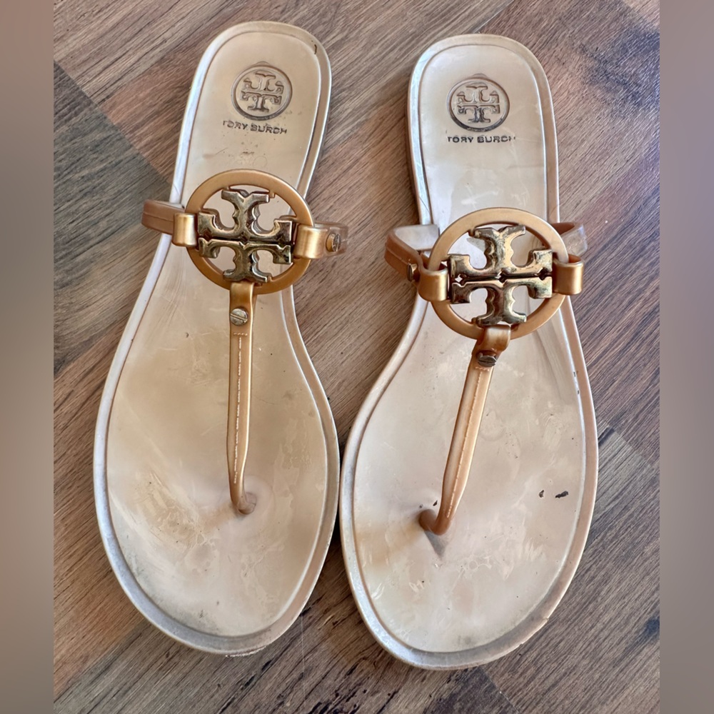 Authentic Tory Burch mini miller Gold Flip Flops